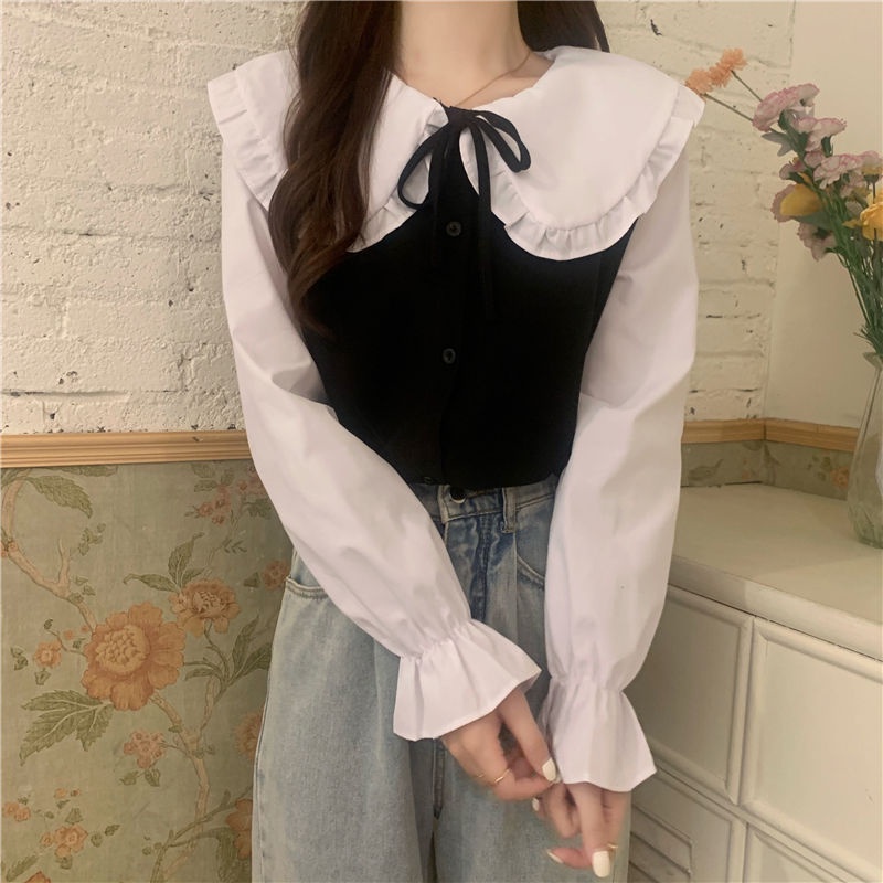 Áo Sơ Mi Cổ Búp Bê Giả Hai Lớp Phong Cách Pháp Thời Trang Mùa Xuân Cho Nữ