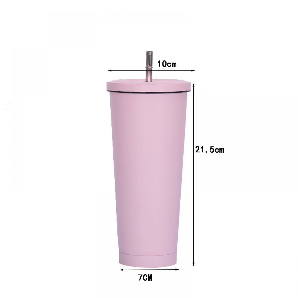 Cốc Uống Cà Phê 500ml / 750ml Bằng Thép Không Gỉ Có Thể Tái Sử Dụng Kèm Ống Hút