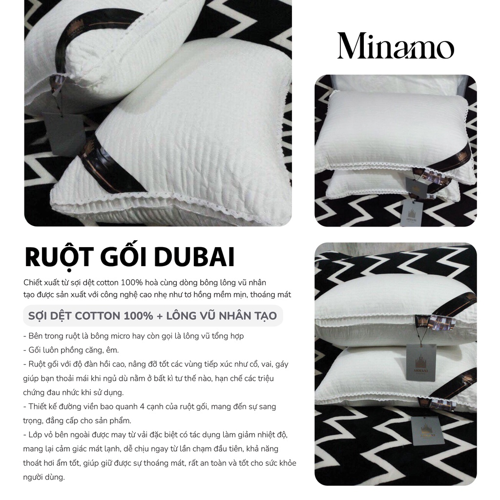 Set 2 Ruột Gối Nằm Minamo Dubai C131 Cao Cấp, Trần Bông, Mềm Mại Êm Ái - Bảo Hành Chính Hãng Minamo