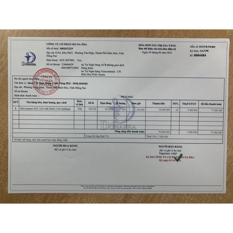Viên uống Glucosamin HCL 1500mg With MSM 1500mg glucosamine Kirkland 375 Viên