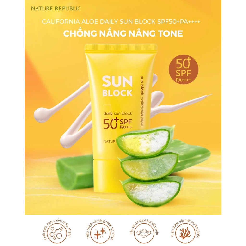 Kem chống nắng cho mọi loại da Hàn Quốc Nature Republic California Aloe Daily Sun Block SPF50+PA+++ 57ml  Quatangme