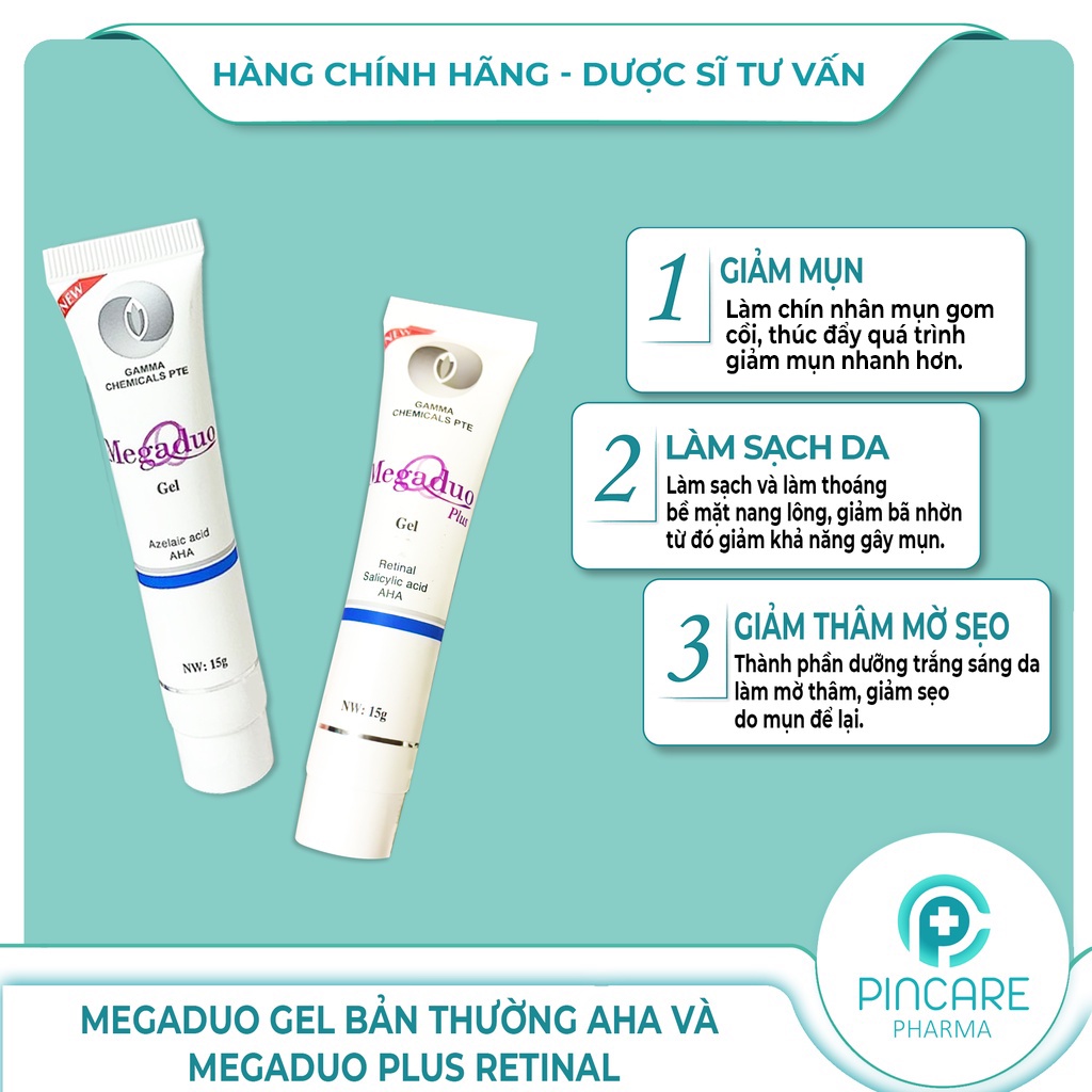 Megaduo gel bản thường AHA và Megaduo Plus Retinal - chấm giảm mụn - Hàng Chính Hãng - Nhà Thuốc PinCare