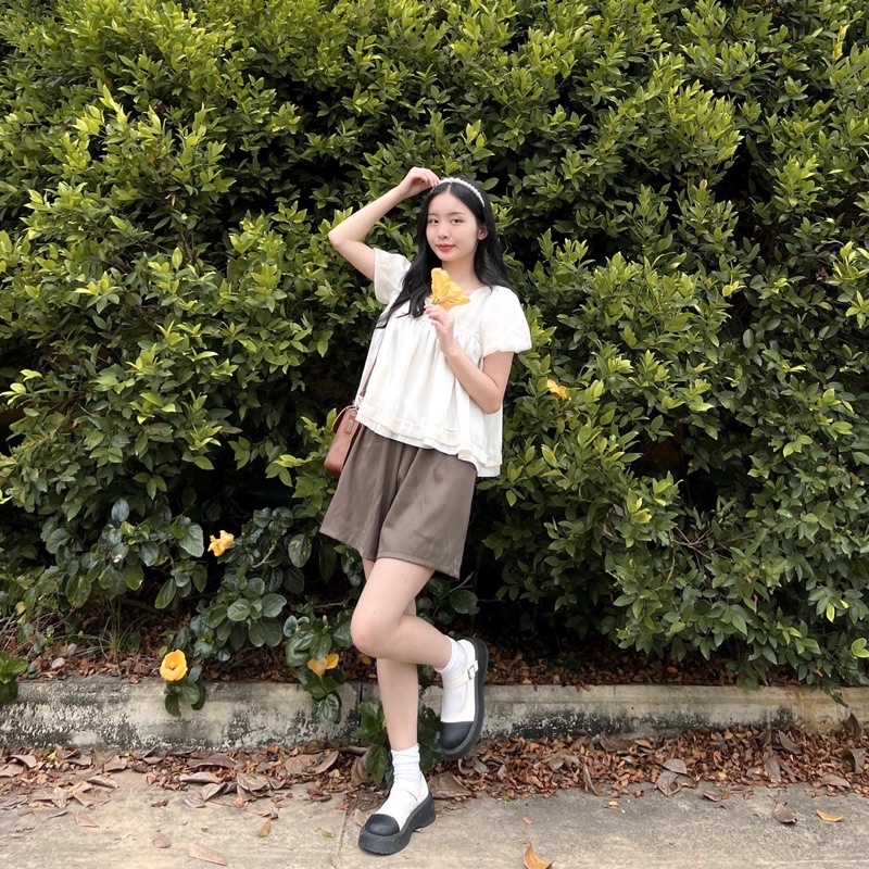 SET BABYDOLL VOAN QUẦN NÂU TÂY (ảnh thật/video)