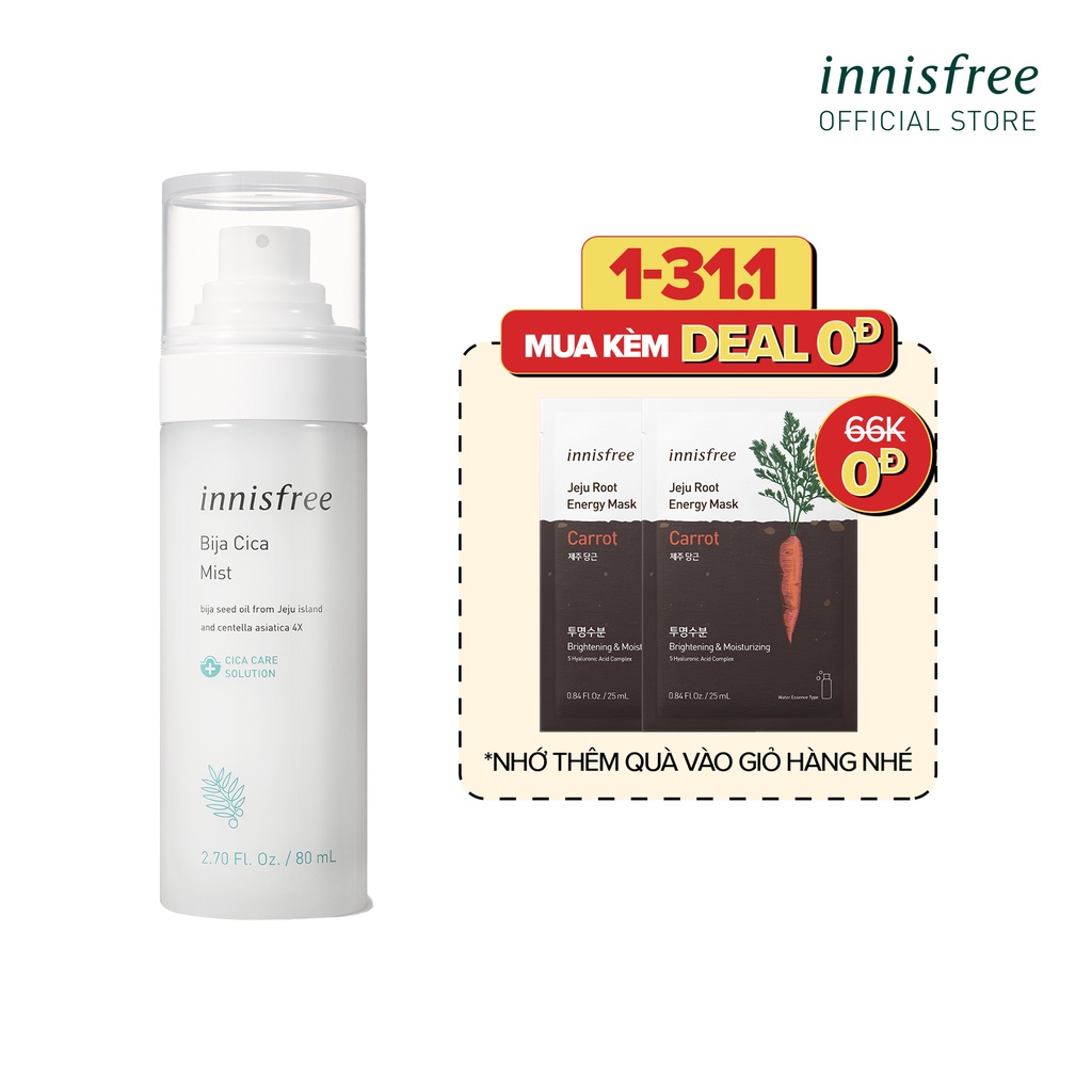 [Mã COSIF05 giảm 10% đơn 400K] Xịt khoáng dành cho da mụn innisfree Bija Cica Mist 80ml