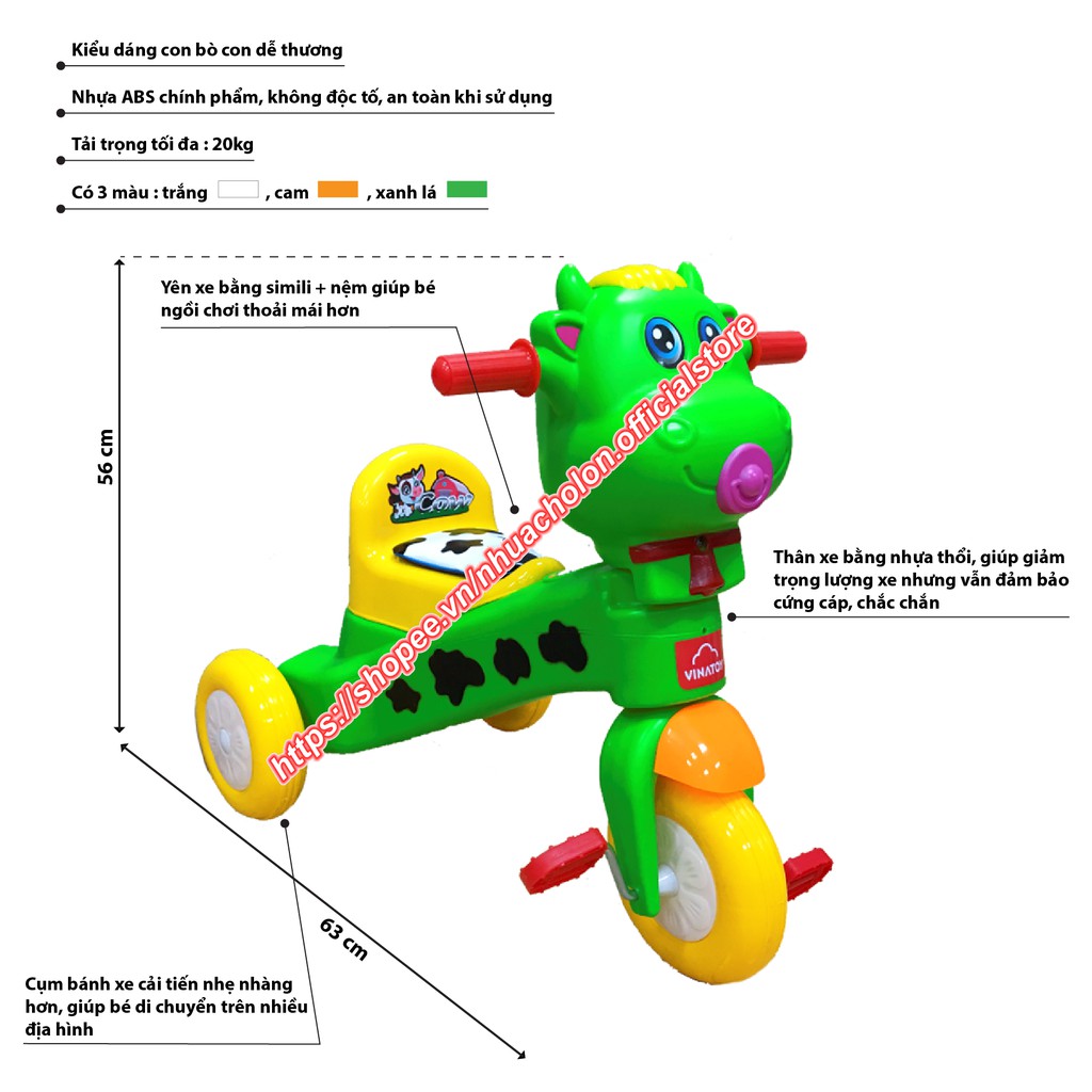 Xe 3 bánh Nhựa Chợ Lớn L7 hình Chú Bò Con (Không nhạc) - M1766A-X3B