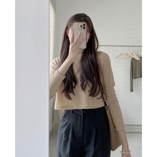 [Ảnh thật/Video] Áo len croptop dài tay phong cách Hàn Quốc trẻ trung