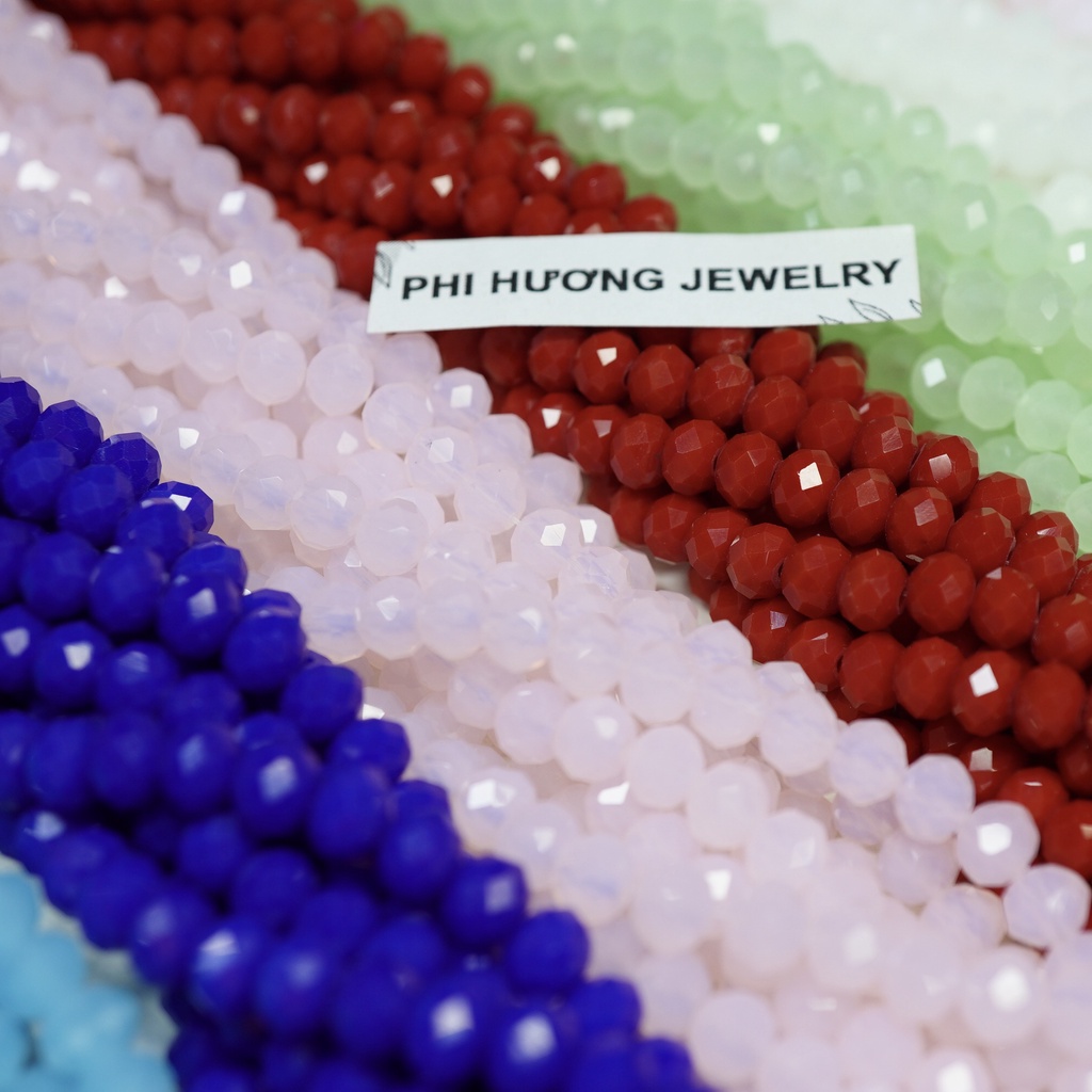 Gói 1 dây khoảng 90 hạt pha lê ngọc, pha lê bánh cam 6mm cao cấp nhiều màu
