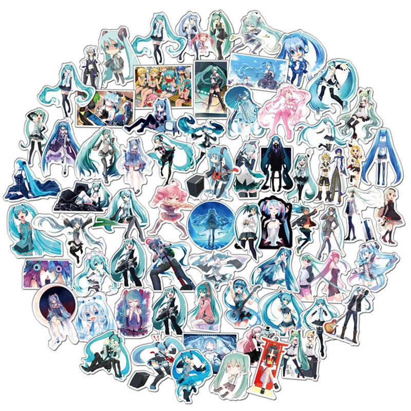 Set 100 miếng sticker dán trang trí hình Hatsune Miku dễ thương