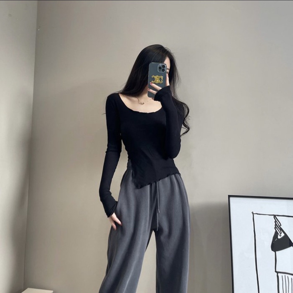 Áo Thun Dài Tay Nữ Ôm Body Xẻ Tà Trễ Vai JUNIDO A03