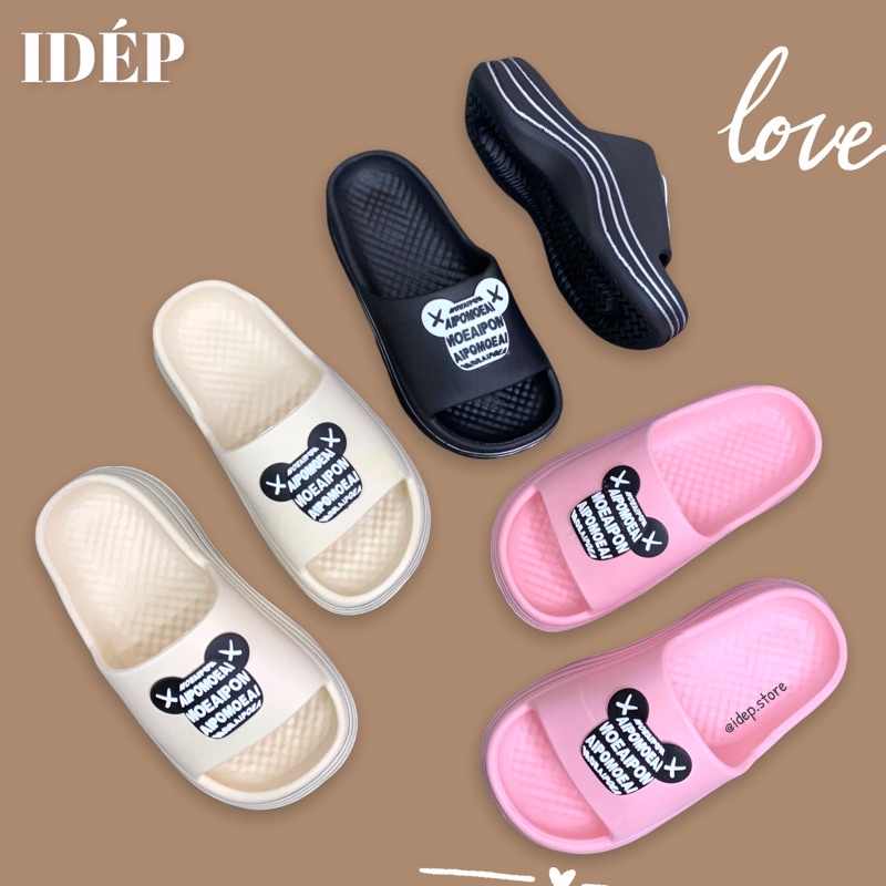𝐢𝐃É𝐏 𝐃𝐋𝟐𝟓𝟎 Dép bánh mì nữ cross baya đế cao 5cm Gấu XX quai ngang gợn sóng thời trang