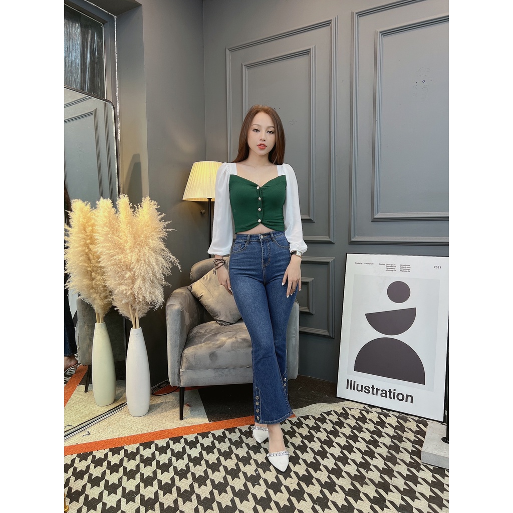 Áo thun tay dài nữ CRAZYTEEN dáng lỡ cổ v AT0172