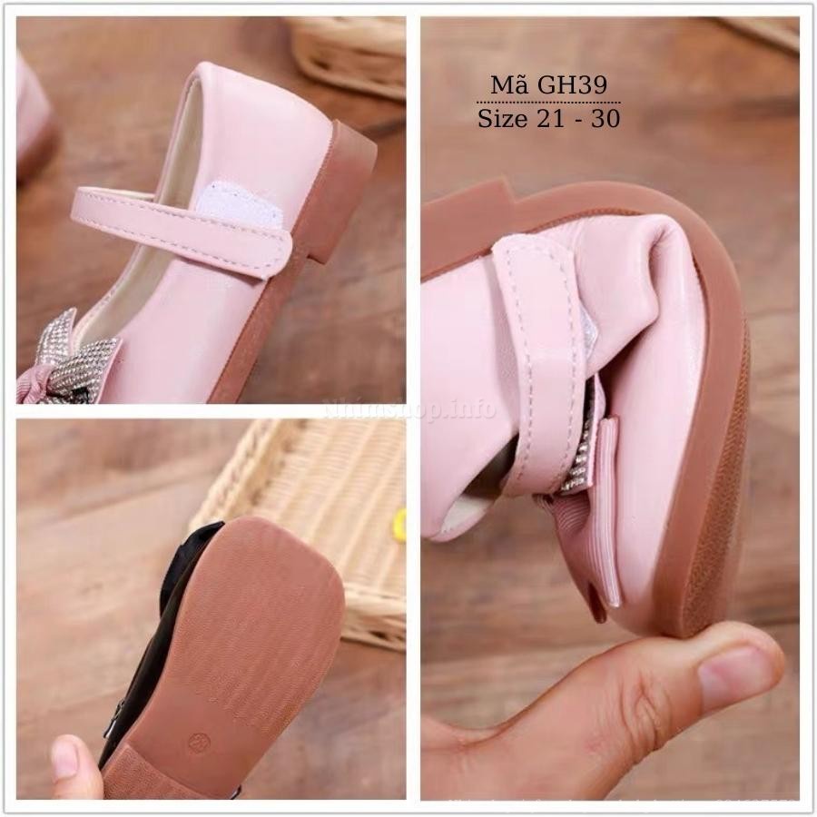 Giày cho bé gái 1 2 3 4 5 tuổi màu hồng dáng búp bê có quai dán êm nhẹ thời trang duyên dáng và dễ thương GH39