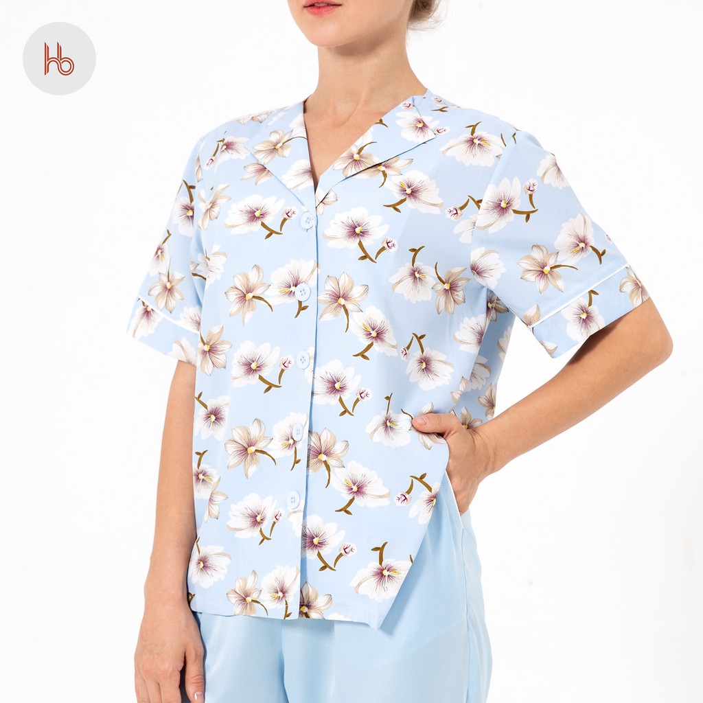 Set đồ bộ dài tay ngắn mặc nhà cổ lá Hibi Sports HB107 - Quần có túi