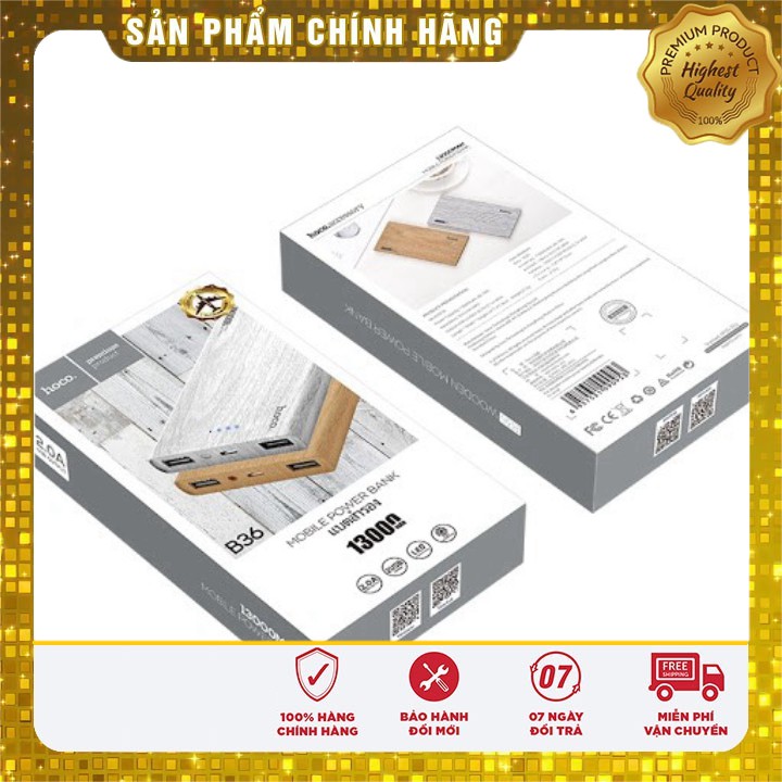 [ Giá siêu rẻ,chính hãng ] PIN Sạc dự phòng HOCO B36 - 13000 mAh - 2 cổng sạc - vỏ giả gỗ , vân carbon ,  - 11 PRO MAX