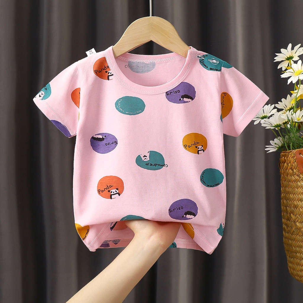 Áo Thun Tay Ngắn Vải Cotton Thiết Kế Dễ Thương Cho Bé Gái Từ 0-7 Tuổi