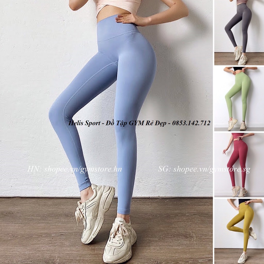 Quần legging tập gym yoga Lulu thun poly bột co giãn cạp cao gen bụng Đồ tập Rẻ Đẹp GYMSTORE 919