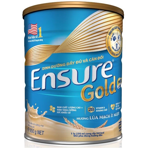 Sữa Bột Abbott Ensure Gold HMB Hương Lúa mạch ít ngọt Hộp 850g