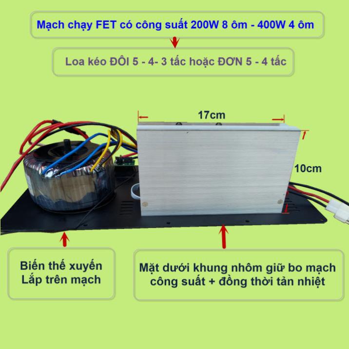 Mạch loa kéo 4 tấc đơn 3 đường tiếng Reverb DSP chạy FET công suất 200W 8 ôm – 400W 4 ôm - VR Ngang