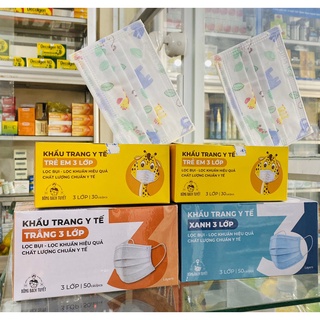 KHẨU TRANG BẠCH TUYẾT  3 lớp (Xanh-Trắng)-Hỗ trợ kháng khuẩn- Chất liệu chuẩn y tế.