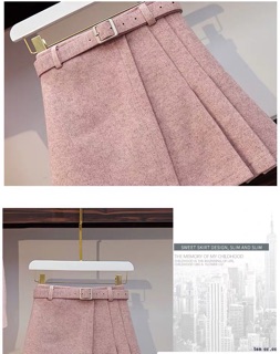 Set áo len chân váy dạ kèm belt