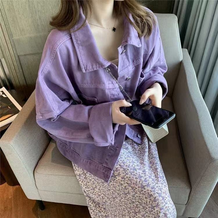 Áo Khoác Denim Tay Dài Dáng Rộng Phong Cách Hàn Quốc