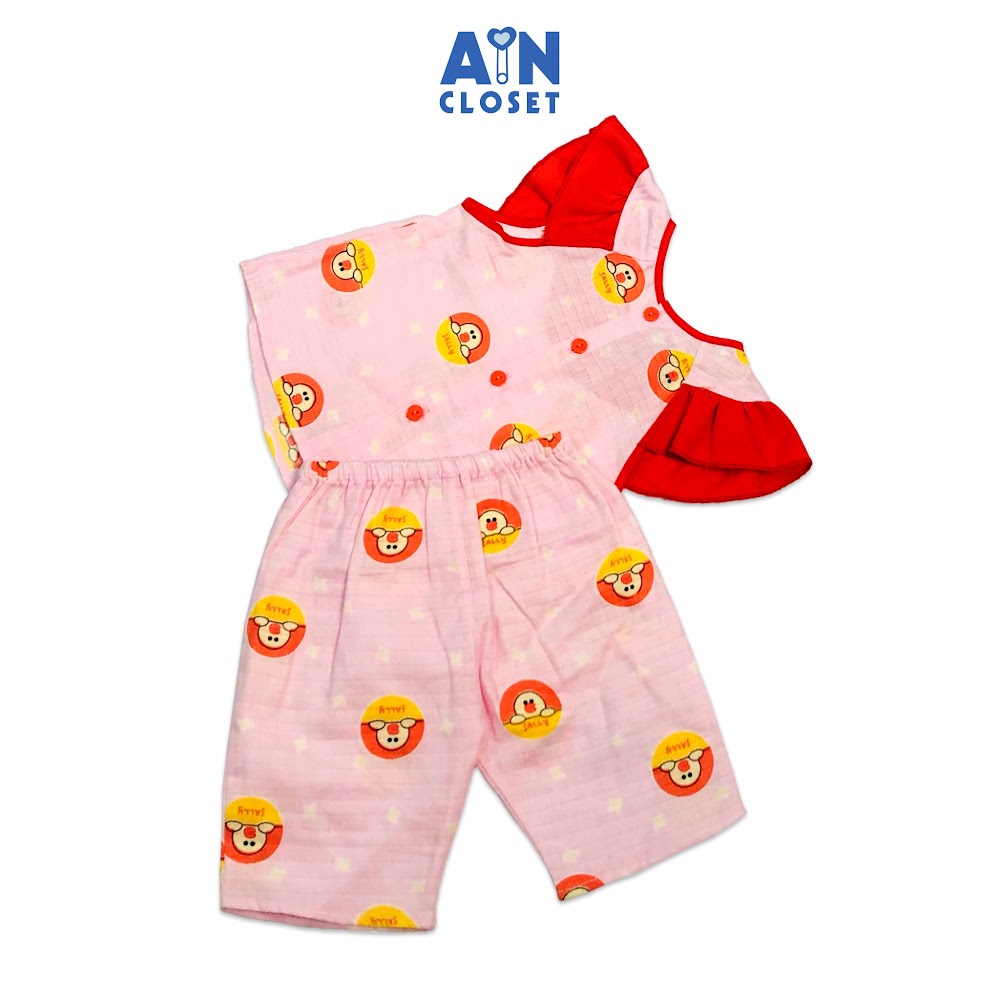 Bộ quần áo lửng bé gái họa tiết Vịt tròn nền hồng xô sợi tre AICDBGMAWYOX AIN Closet