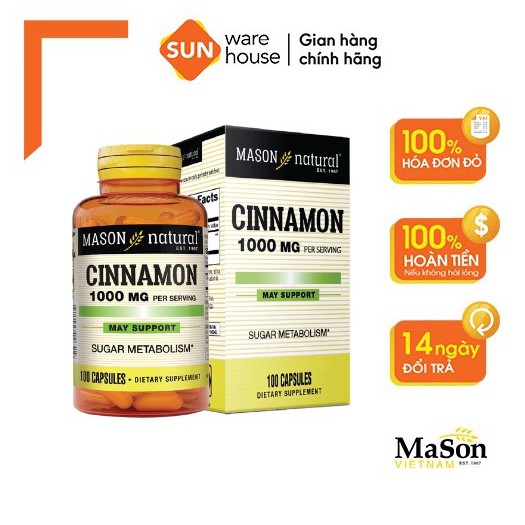 Viên Uống Hỗ Trợ Chuyển Hoá Đường MASON NATURAL Cinnamon 100 Viên