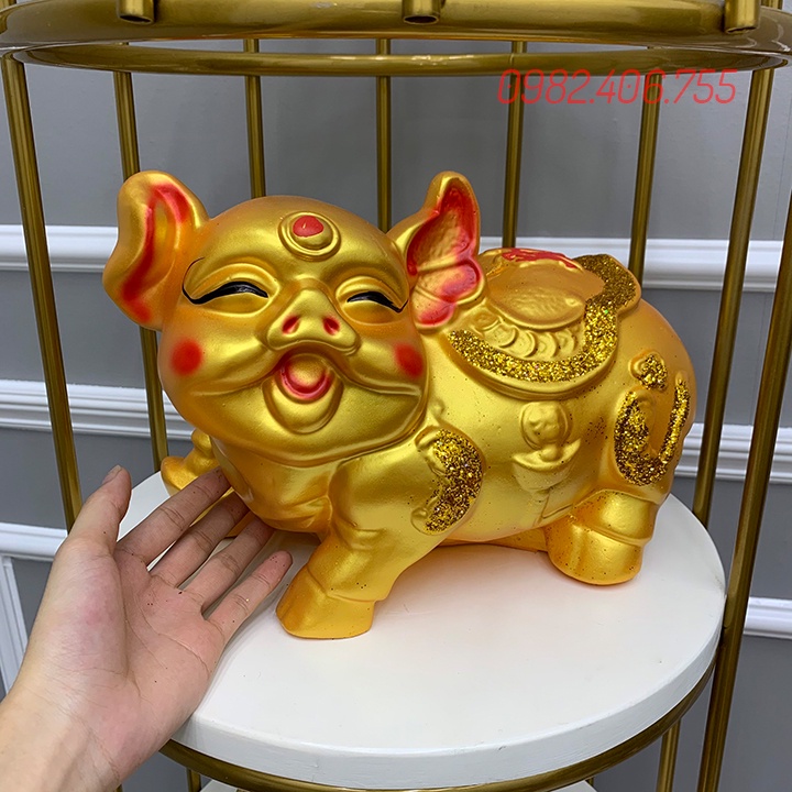 Ống heo đất tiết kiệm size to lớn, lợn khổng lồ màu vàng ánh kim