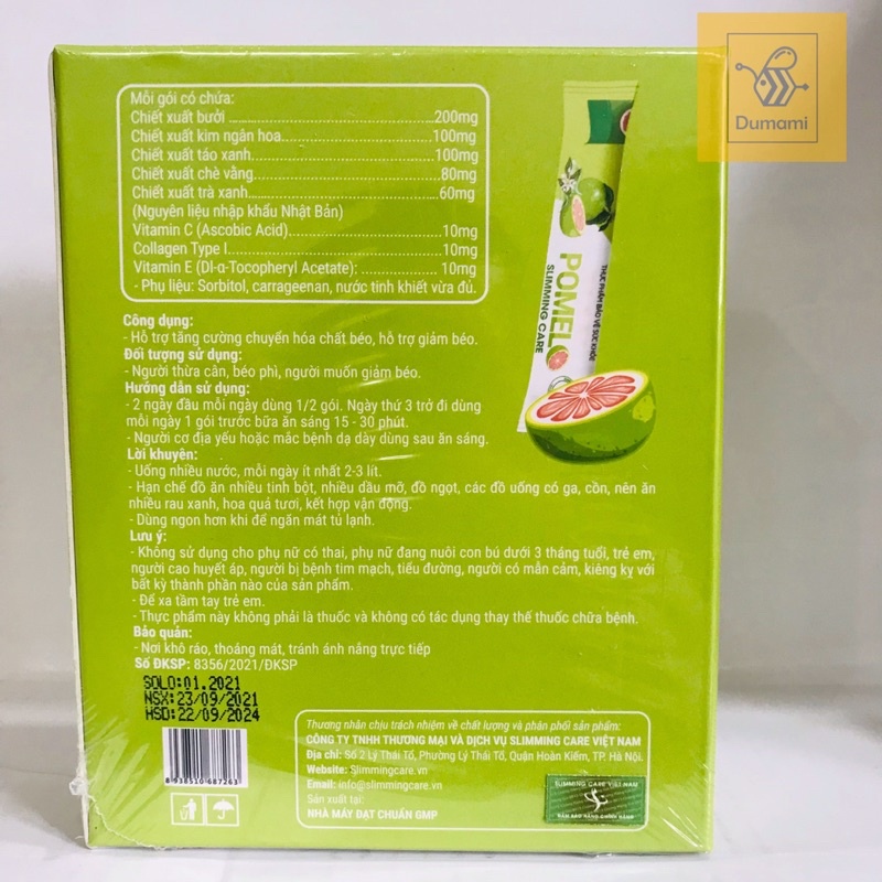 Thạch Bưởi Da Xanh POMELO SLIMMING CARE Giữ Dáng, đẹp Da, Giảm Cân, giảm Mỡ Hiệu Qủa Cho Tất Cả Cơ Địa - hộp 15 gối