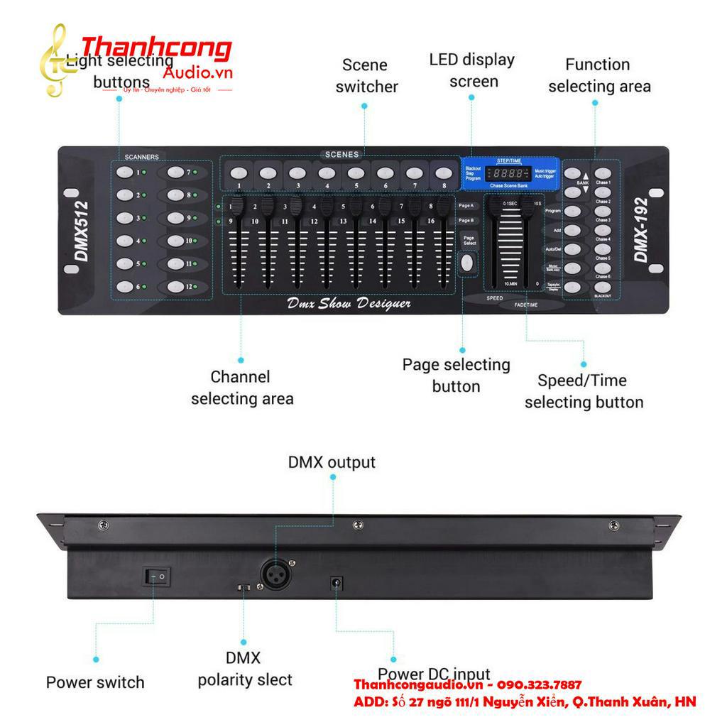 Bàn Điều Khiển Ánh Sáng sân khấu, máy khói DMX 512 .