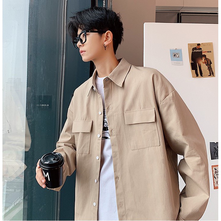 Áo Sơ Mi Dài Tay Unisex Màu Nâu Form Rộng Siêu Hot Chất Đẹp | BigBuy360 - bigbuy360.vn