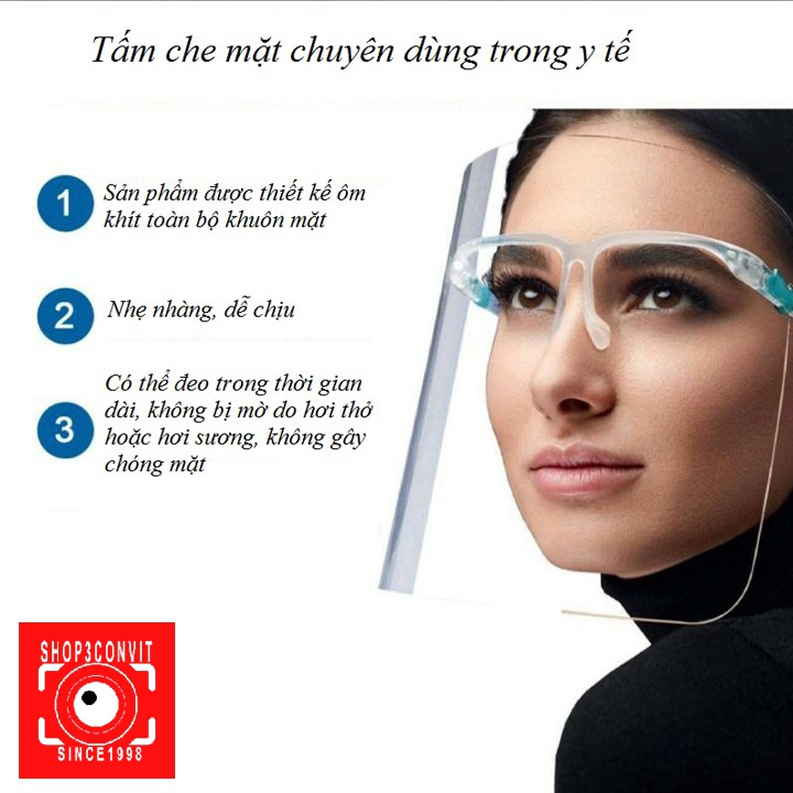 Chỉ ship TPHCM) 10 Kính che mặt trong suốt có gọng đeo chống giọt bắn