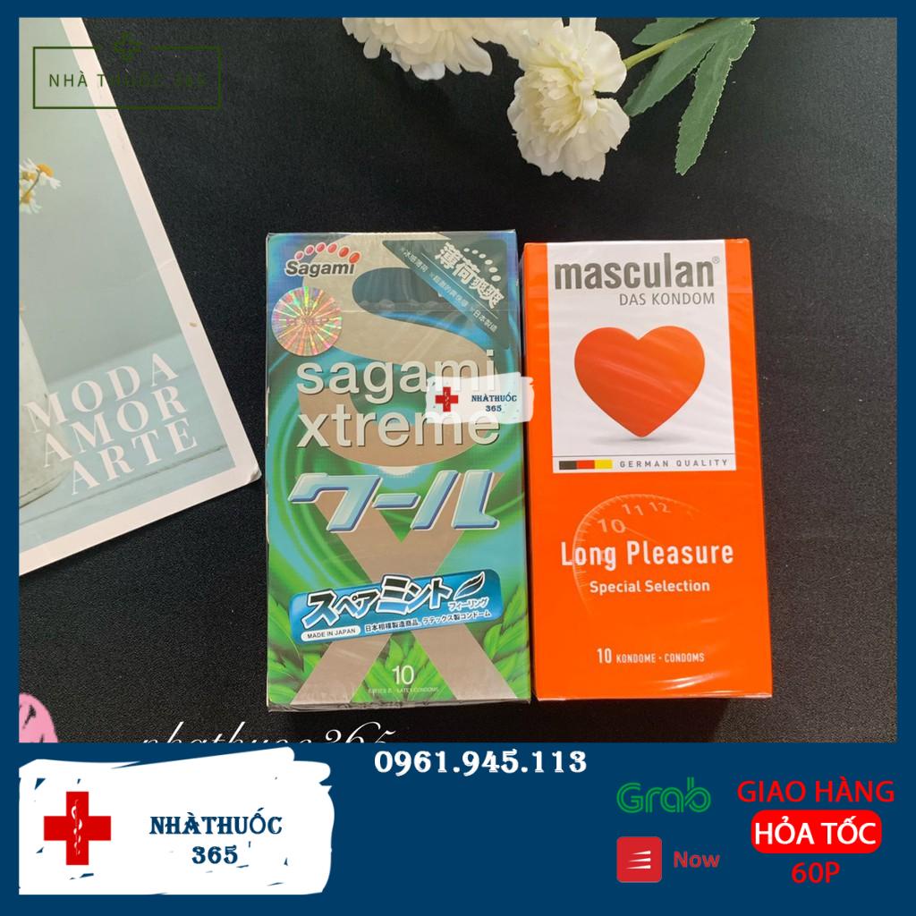 Combo 2 hộp 20 chiếc bao cao su Masculan Long Pleasure và bao cao su Sagami Spearmint tin chất bạc hà kéo dài thời gian