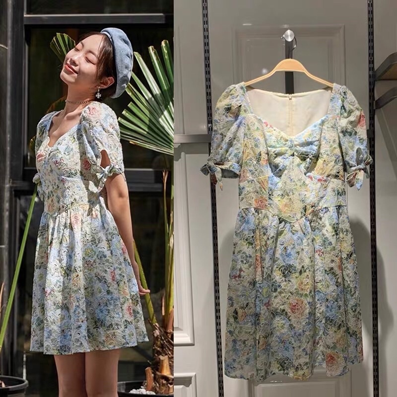 Đầm thêu hoa xanh Peacebird