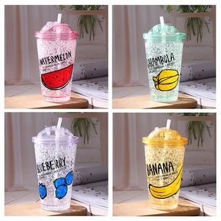 HCM -Ly 2 lớp có ống hút hình trái Dưa Hấu, Chuối, Blueberry và trái Khế 400ml
