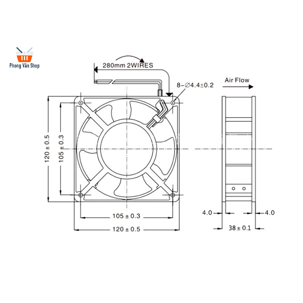 Quạt tản nhiệt 220v 12cm x 3.8cm 22w