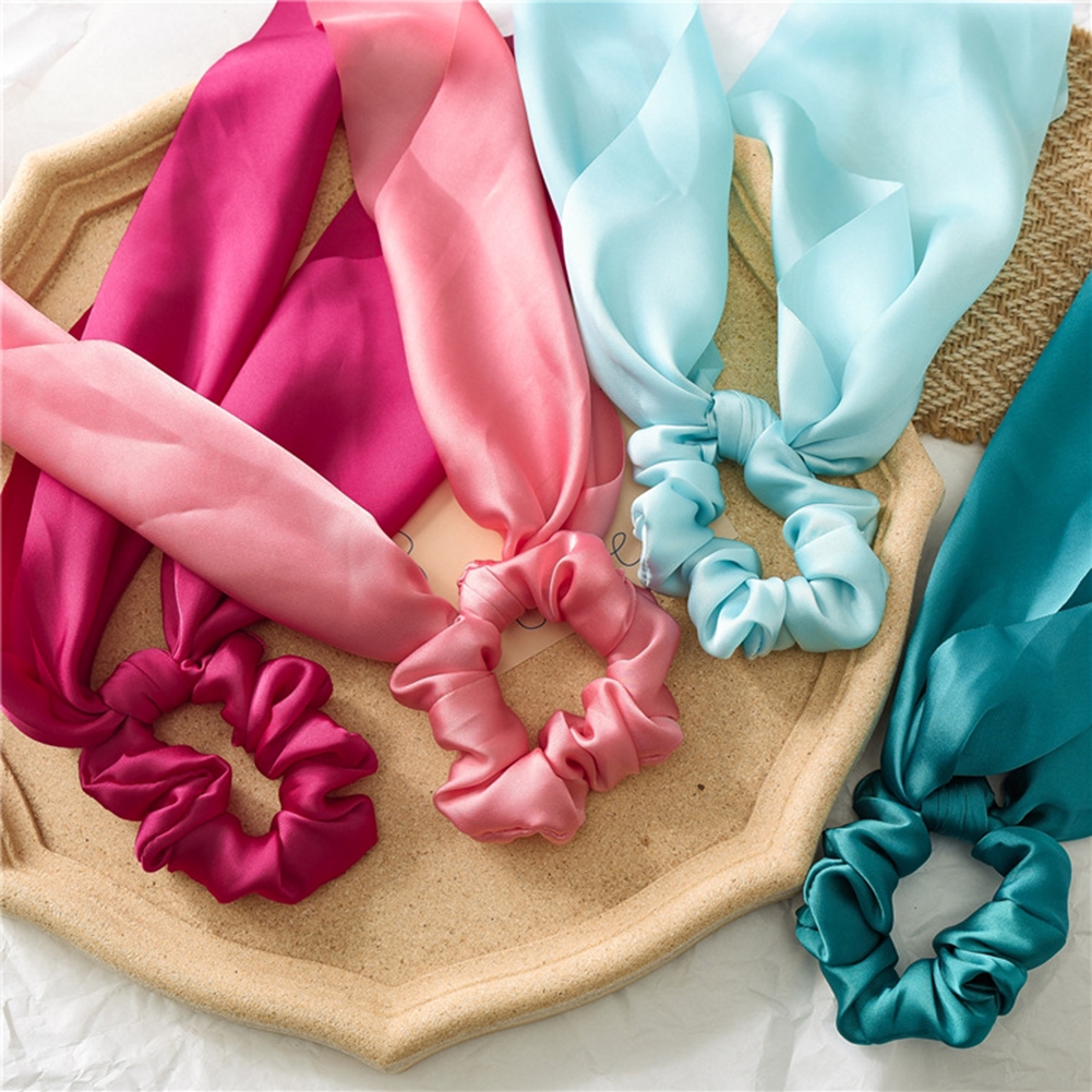 Dây cột tóc nơ bằng vải lụa satin màu trơn thời trang xinh xắn
