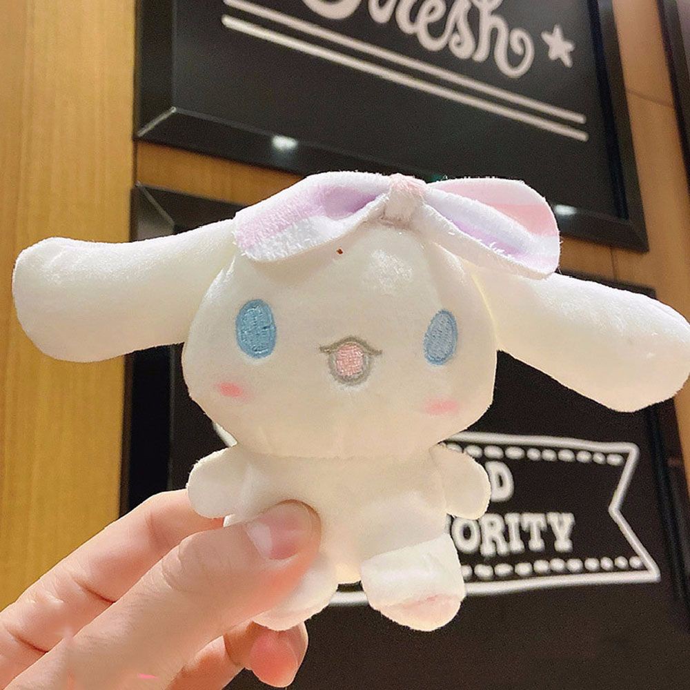 Móc khóa phối thú nhồi bông hình thỏ tai lớn mềm mại đáng yêu màu hồng/ xanh lam