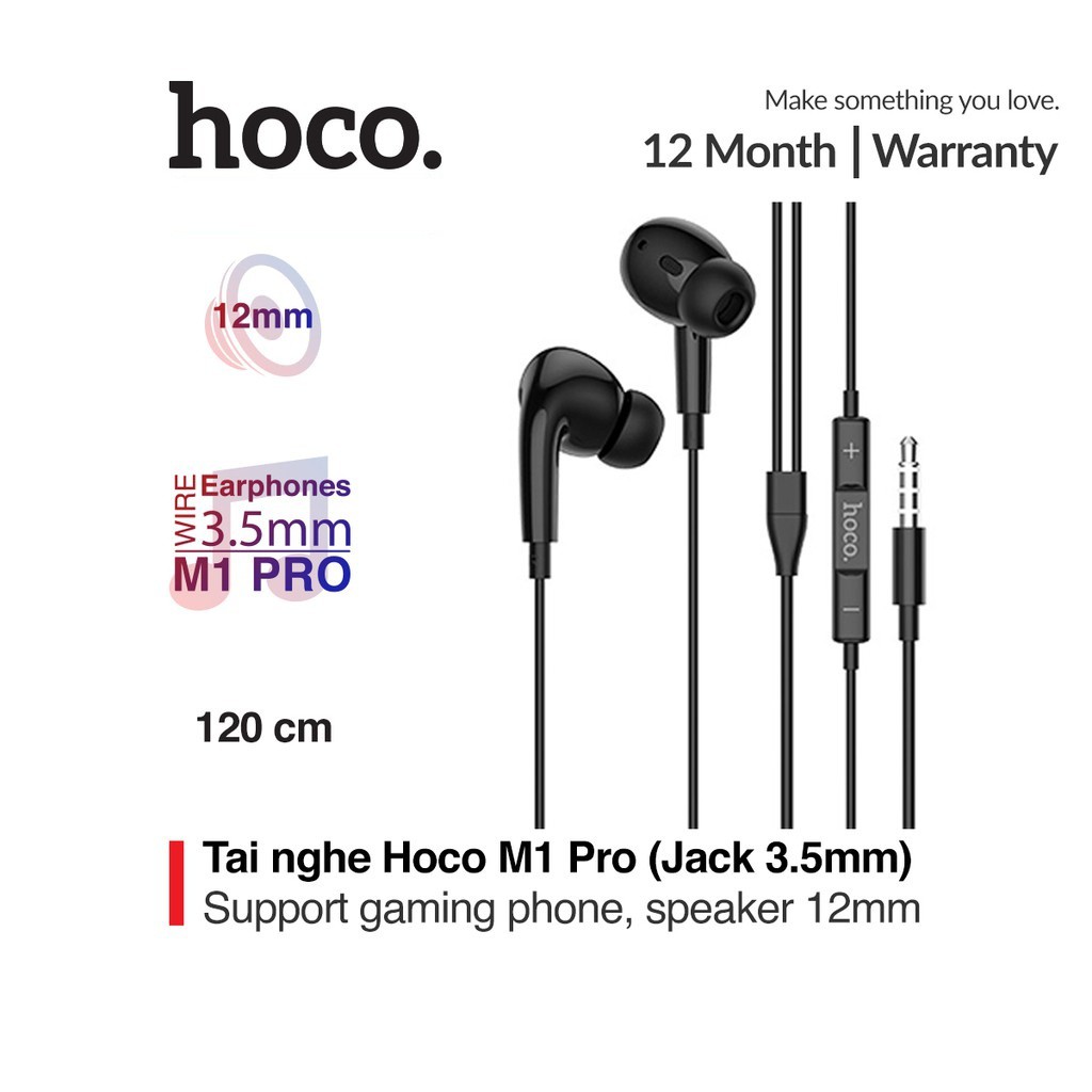 Tai nghe nhét tai Hoco M1 Pro jack 3.5mm trang bị Microphone tương thích với hầu hết các thiết bị dài 1.2M