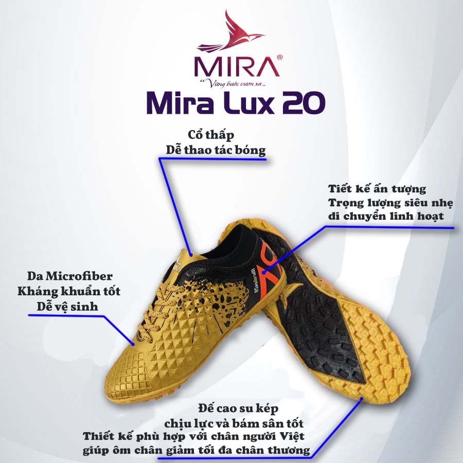 Giày đá bóng, giày đá banh MIRA LUX 20.2 khâu full đế chính hãng tặng kèm một đôi tất đá bóng TN042