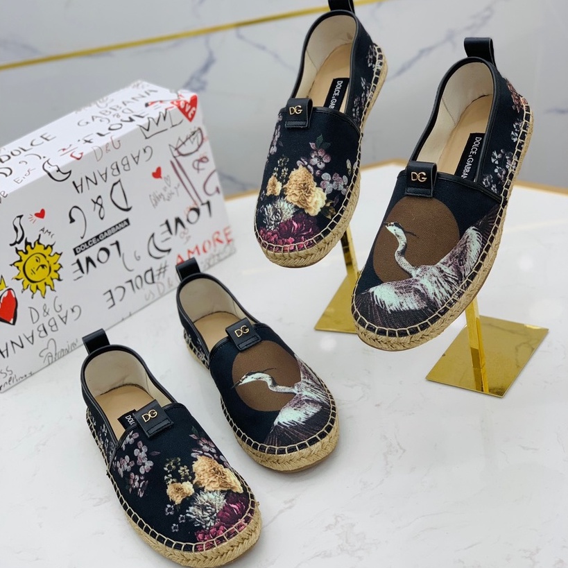 Giày Slipon đế cói Dolce Gabbana họa tiết Hạc LA 2022 on web fullbox