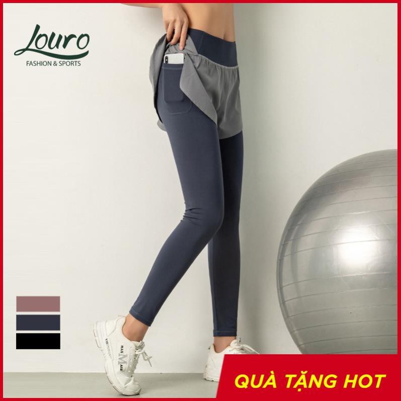 Đồ tập gym nữ Louro QL52, kiểu quần tập gym nữ có quần short liền, vải co giãn 4 chiều, thoáng mát 👆