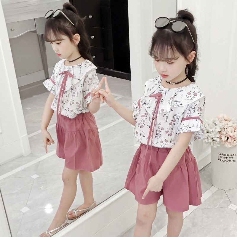 Set 2 Món Áo Tay Ngắn + Quần Short In Họa Tiết Hoa Nhí Xinh Xắn Cho Bé Gái Từ 3-4 - 5-6 - 7-8 - 9-10 - 11-12 Tuổi