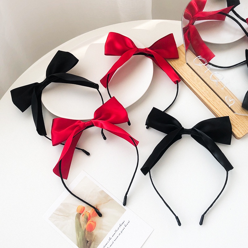 Băng Đô Nơ Cài Tóc Màu Đỏ Đen Thời Trang Mùa Hè Cho Bé Gái