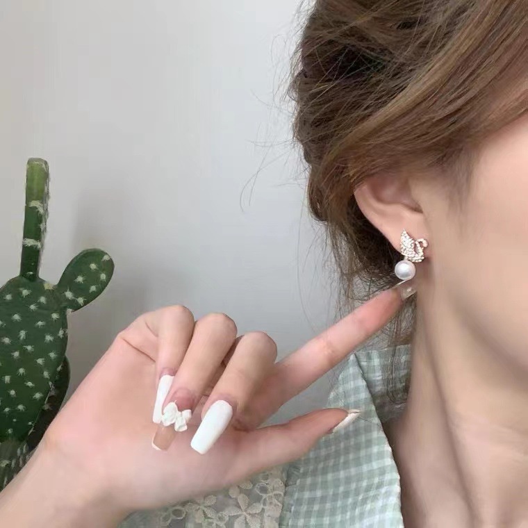 Khuyên Tai Bạc S925 Hình Thiên Nga Đính Ngọc Trai Cao Cấp Thời Trang Mới Cho Nữ