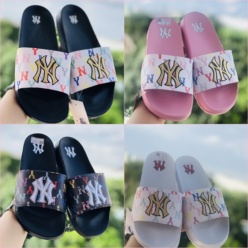 Dép unisex 𝐌𝐋𝐁 𝗡𝗬 ❤️FREESHIP + Hộp❤️ dép mlb bóng chày quai ngang thể thao nữ Thêu NY-NY
