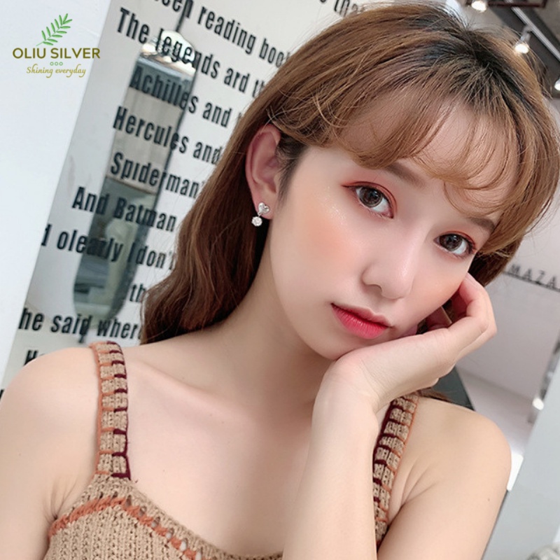 Bông Tai Bạc S925 Trái Tim Đôi Kết Đá CZ Bất Đối Xứng Dễ Thương | Khuyên Tai Nữ Trang Sức Bạc