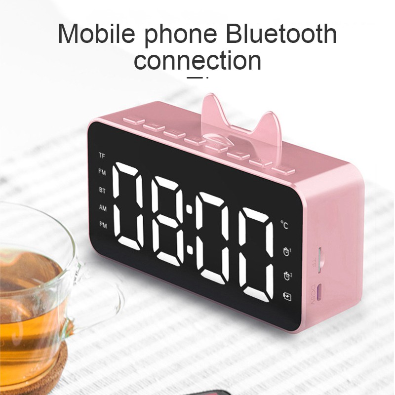 Cô gái dễ thương hoạt hình sáng tạo loa bluetooth gương đồng hồ báo thức cá tính Loa siêu trầm mát mẻ có thể sạc lại với thời gian hiển thị nhà di động quà sinh nhật nhỏ retro loa mini