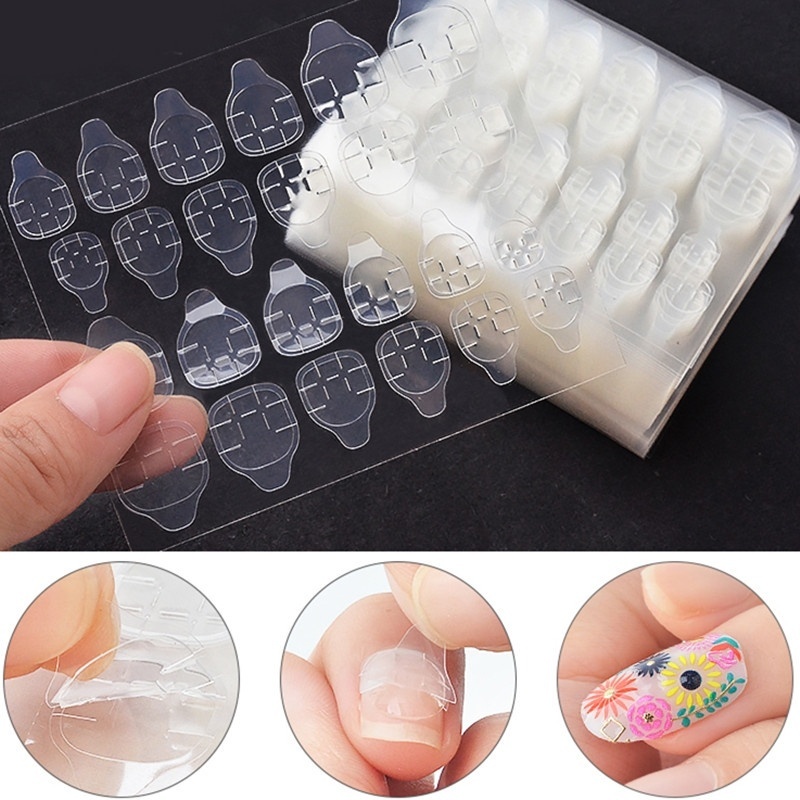 1 Tờ 12/24 Miếng Dán Móng Tay Giả Hai Mặt DIY Trong Suốt Linh Hoạt