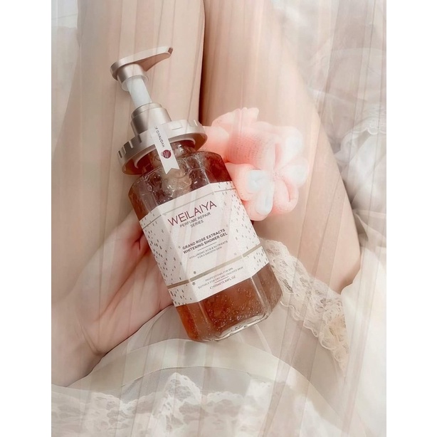 Sữa tắm Weilaiya chính hãng cánh hoa hồng Damask 450ml hương nước hoa quyến rũ trắng hồng tự nhiên.